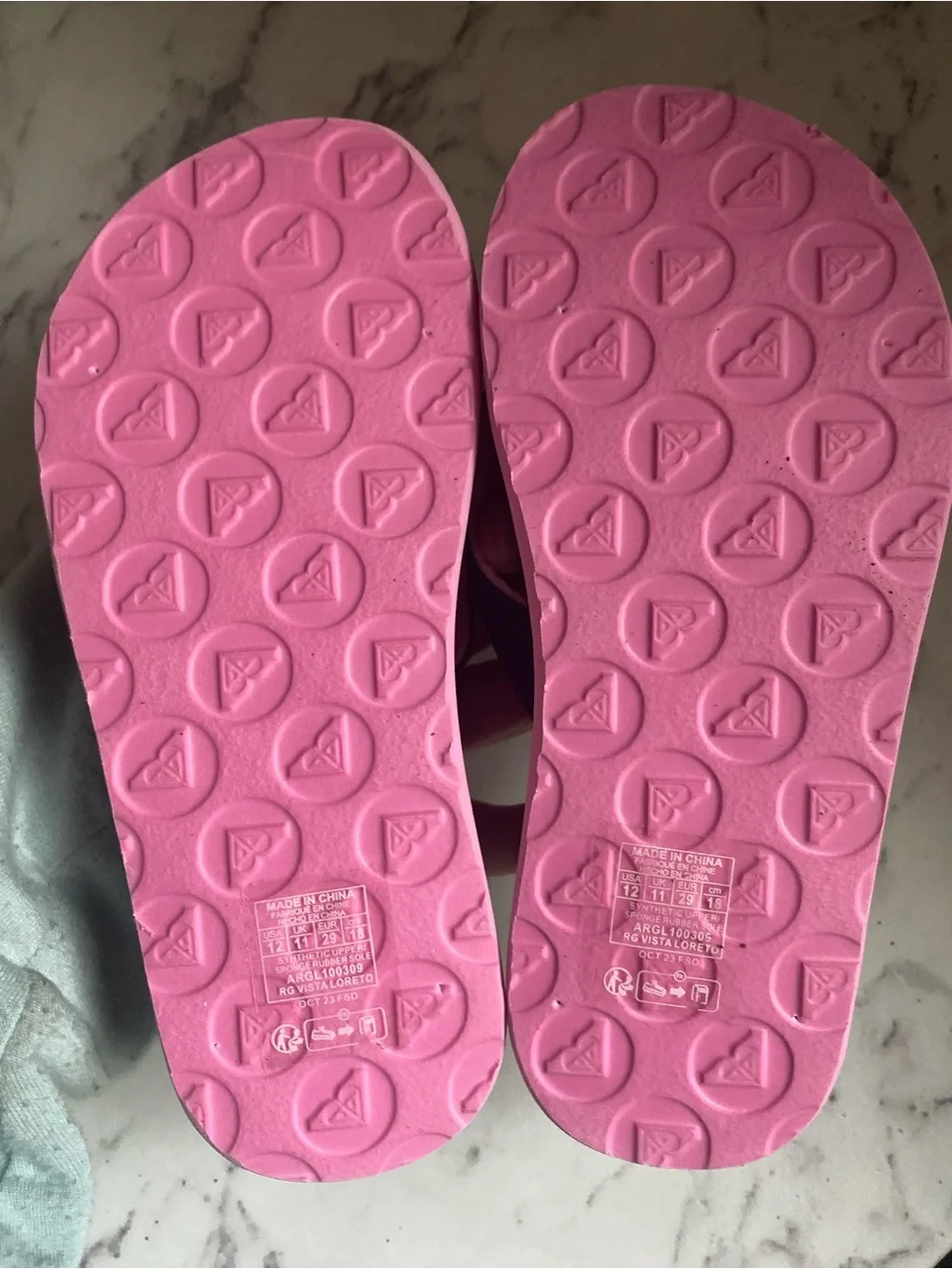 Roxy Girls' Floral Navy Flip Flops with Pink & Green Accents